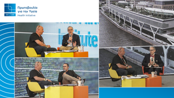 Collage of photos from the discussion of Andreas Dracopoulos, President of the Stavros Niarchos Foundation with representatives from Rockefeller University, Columbia University and the Child Mind Institute
